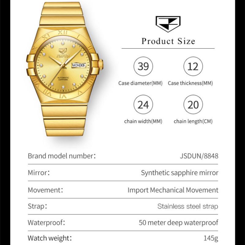 JINSHIDUN Nowy zegarek męski biznesowy i rekreacyjny W pełni automatyczny zegarek maszynowy Biznesowy wodoodporny zegarek wysokiej klasy
