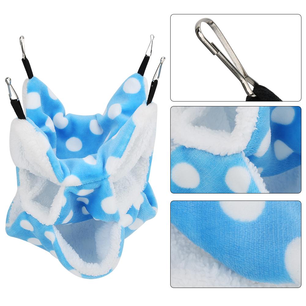 Blue Flannel Hamster Three Layers Warm Hammock Hanging Bed House for Small Pets Sugar Glider ChinchillaBlue