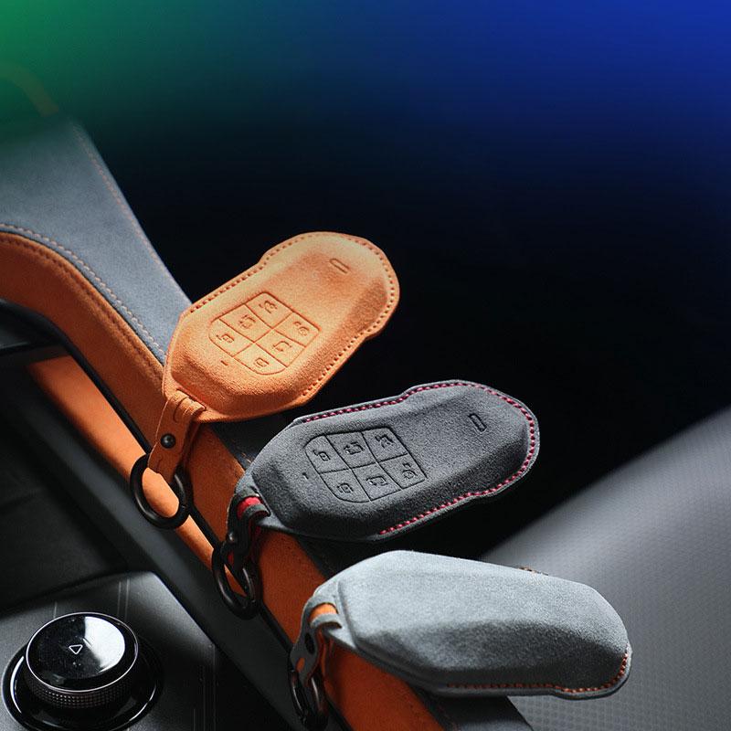 Suede Leather Key Cover for Xiaopeng Xpeng X9 Anti-Wear Protection Case 3D Key Holder Simple Style