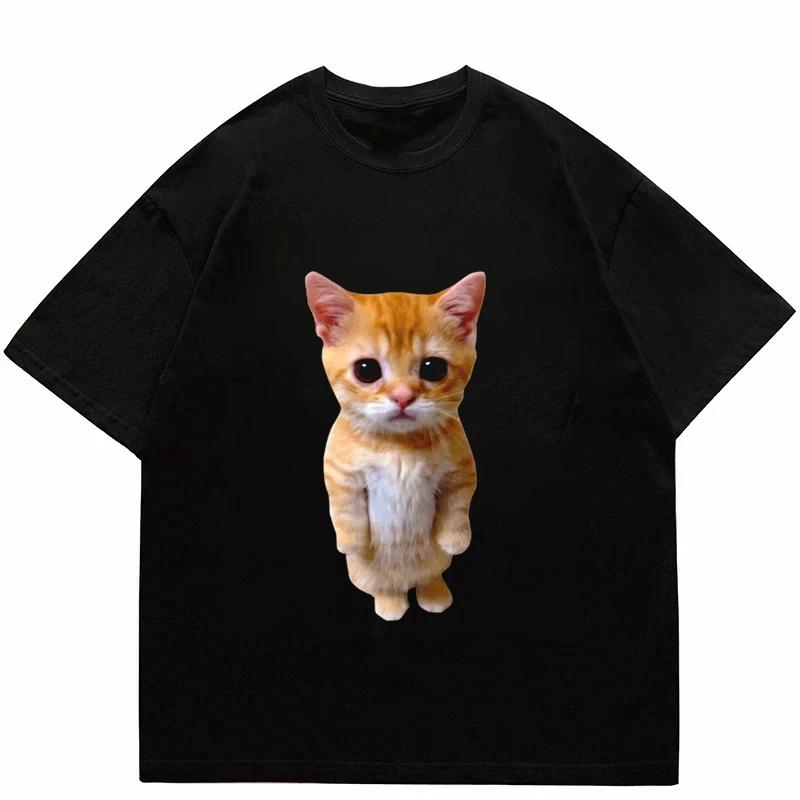 Top Style Noble Cat Love Music T-shirt Cute Cat Print Short Sleeve T-shirt Men's Harajuku Fashion Couple Loose Street Style Y2K