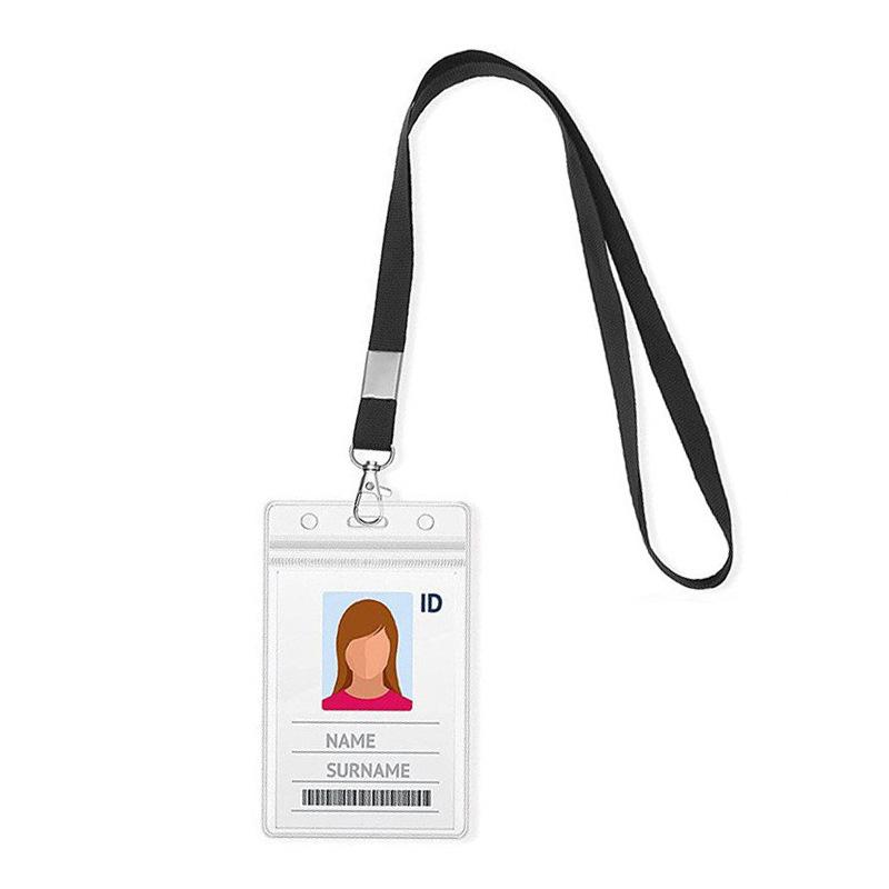Black Lanyard Work Permit Holder Vertical Transparent Waterproof PVC Card Holder Work Badge Holder Bus Cards Case