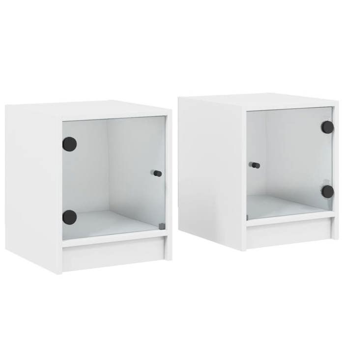 VidaXL Tables de Chevet avec Portes en Verre 2 pcs, Armoire de Nuit, Table de Téléphone, Armoire Latérale, Meuble de 836344