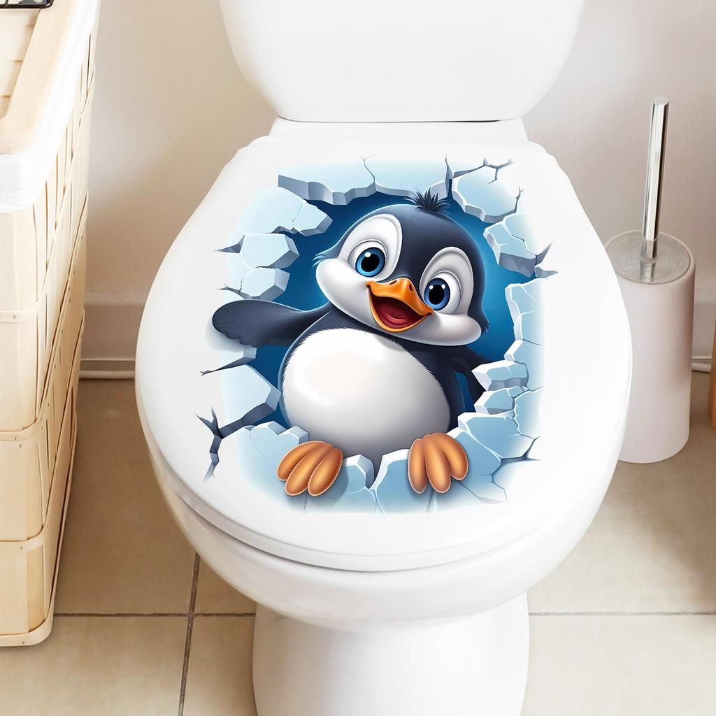 Süßer 3D durchbrechender Wand-Entenküken-Toilettenaufkleber Selbstklebend Abnehmbar Wasserdicht für Badezimmer Heimdekoration