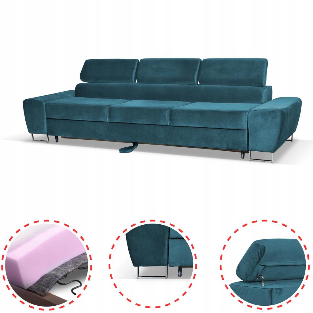 Sofa 3 Seater Sofa Bed with Sofa Bed. Bosso Family Sleeping Furniture Blue Velvet