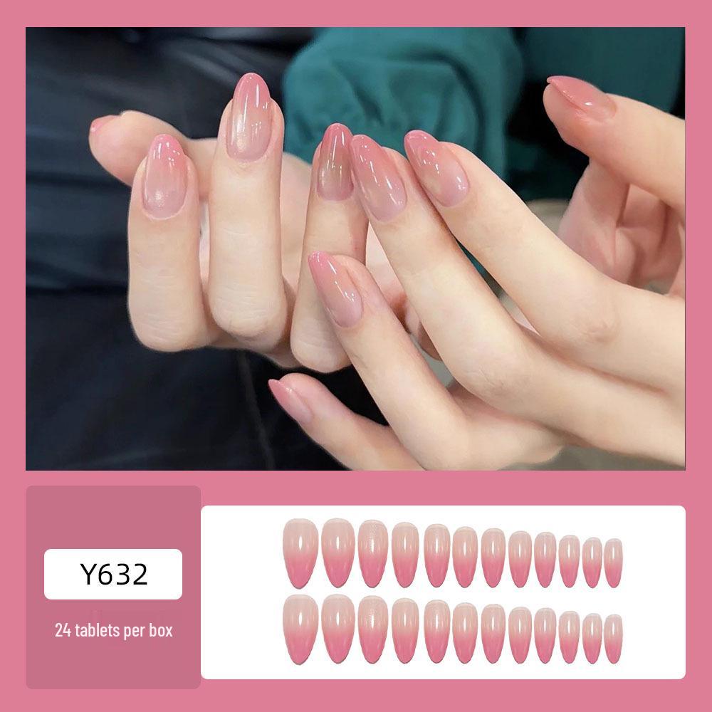 Medium-Long Almond Pink French Cat Eye Wearable False Nails