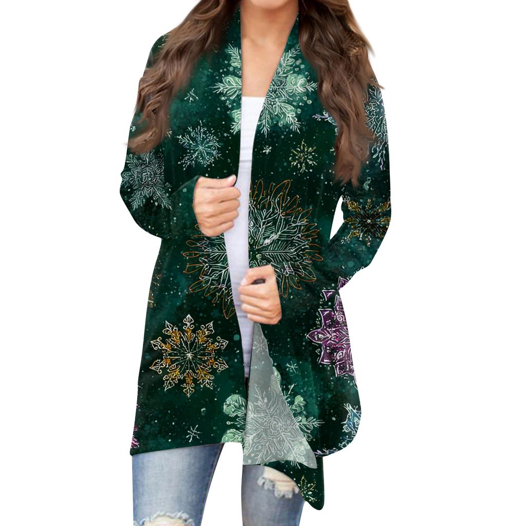 Dámská módní vánoční bunda s dlouhým rukávem ležérní cardigan kabát