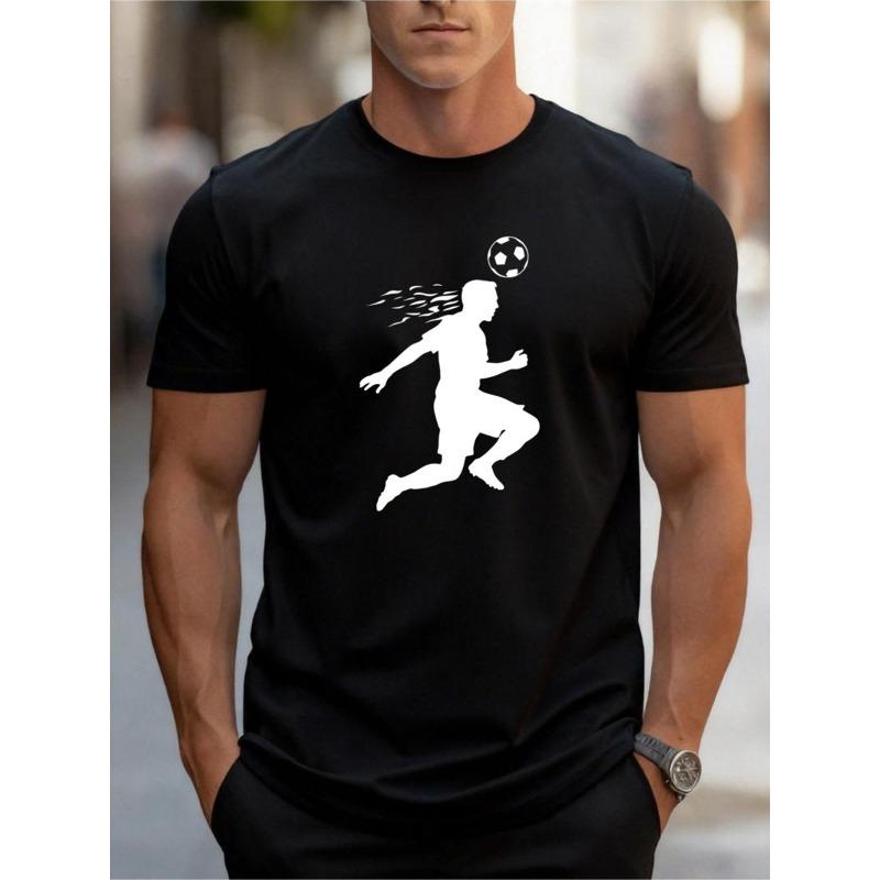 European sizes Men'S Fashion Black T-Shirt with Soccer Player Print, Casual And Comfortable Soft Fabric, Suitable for Daily Wear