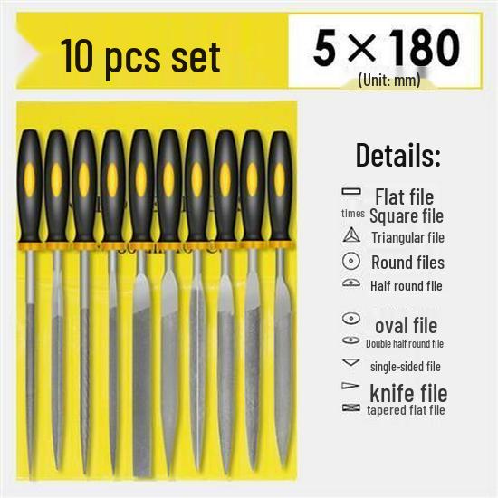 Mini Assorted Steel File Set: Triangular & Flat Files for Metal & Wood Grinding