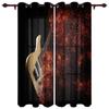 2 Pieces Music Stage Electric Guitar Instrument Design Sunshade Curtains for Living Room Bedroom Home Decoration Thin Curtains