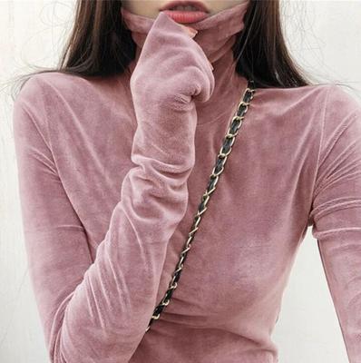 Long Sleeve Casual T-shirt Shirts Women Tops Spring Autumn Female Vintage Elastic Turtleneck Bottom Shirt