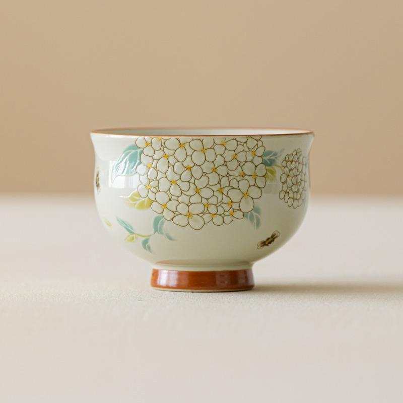 Grass and Ash Tea Cup, Master's Cup, Embroidered Ball Blossoms, Kung Fu Tea Set, High Beauty Tea Tasting Cup, Household Ceramics