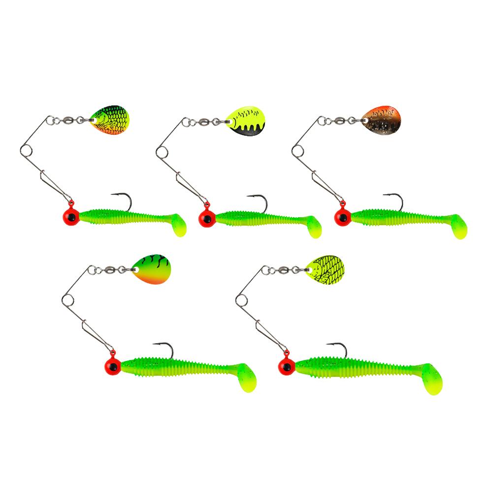 5pcs Soft Fishing Lures Kit T-Tail Swimbait with Jig Head Hook & Spinner Spoon Artificial Bait Worm for Pike Bass Fishing China Mainland