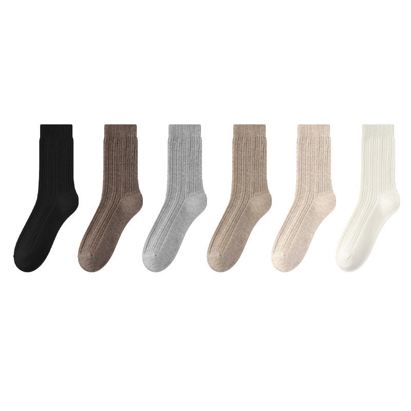 Wool Socks - Children's Autumn and Winter Thick and Warm Dark Marbled Twisted Mid-calf Socks