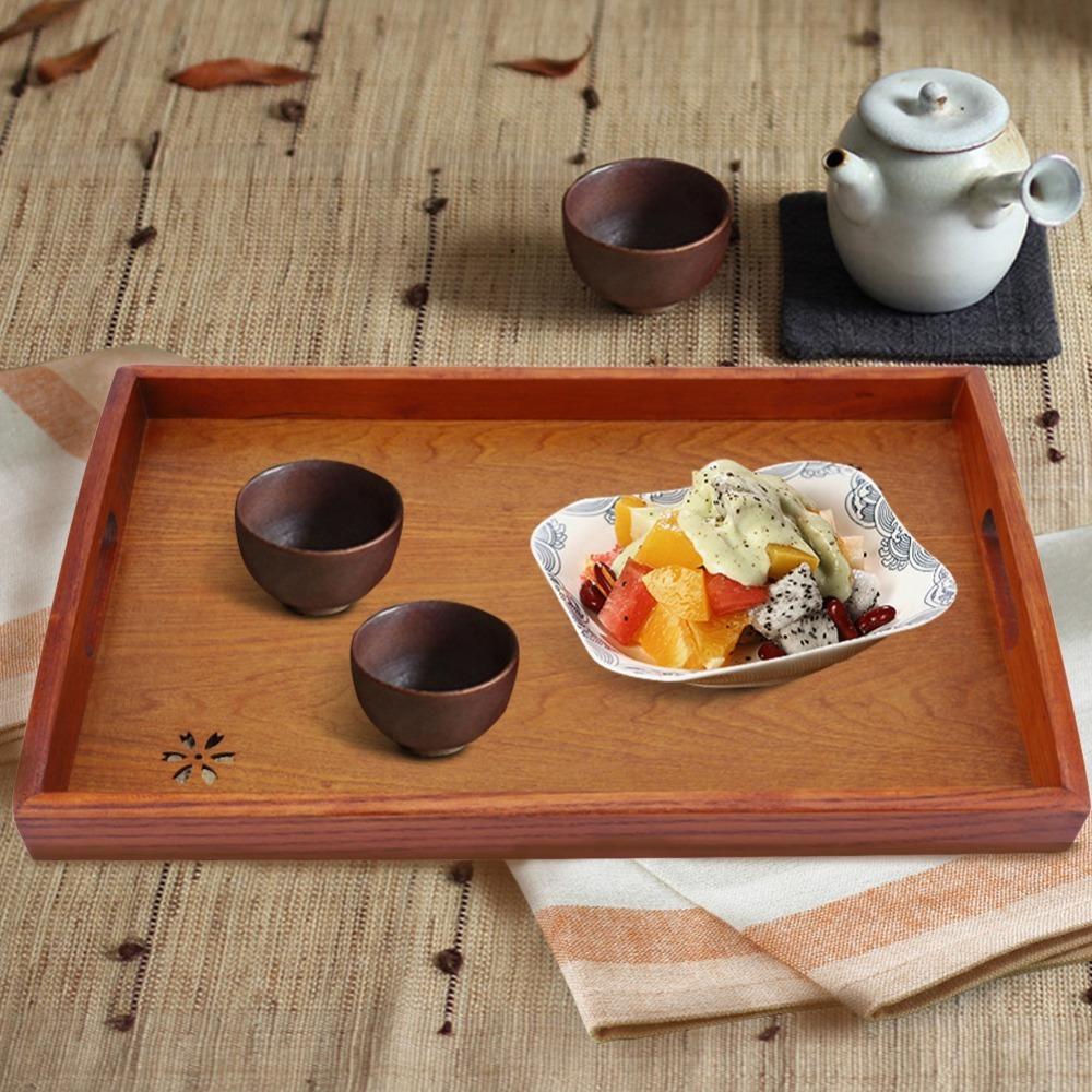 Solid Wood Tea Serving Tray Smooth Surface Rectangular Wooden Tray  Tea Set Serving