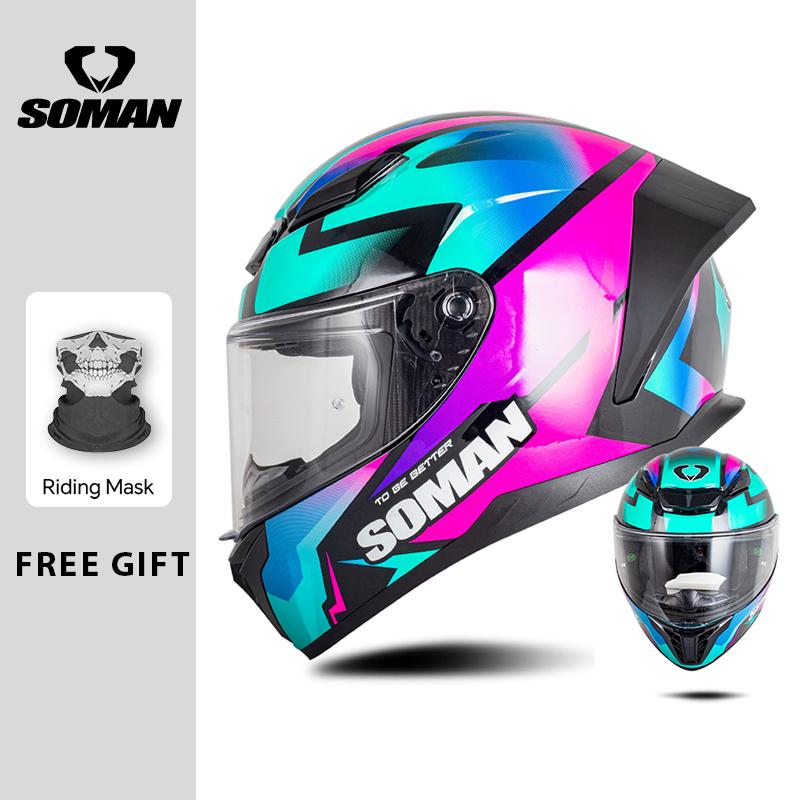 Men Women Full Face Helmet Cascos Para Motos DOT Approved SOMAN Motorcycle Helmets Retro Vintage Full Face Helm