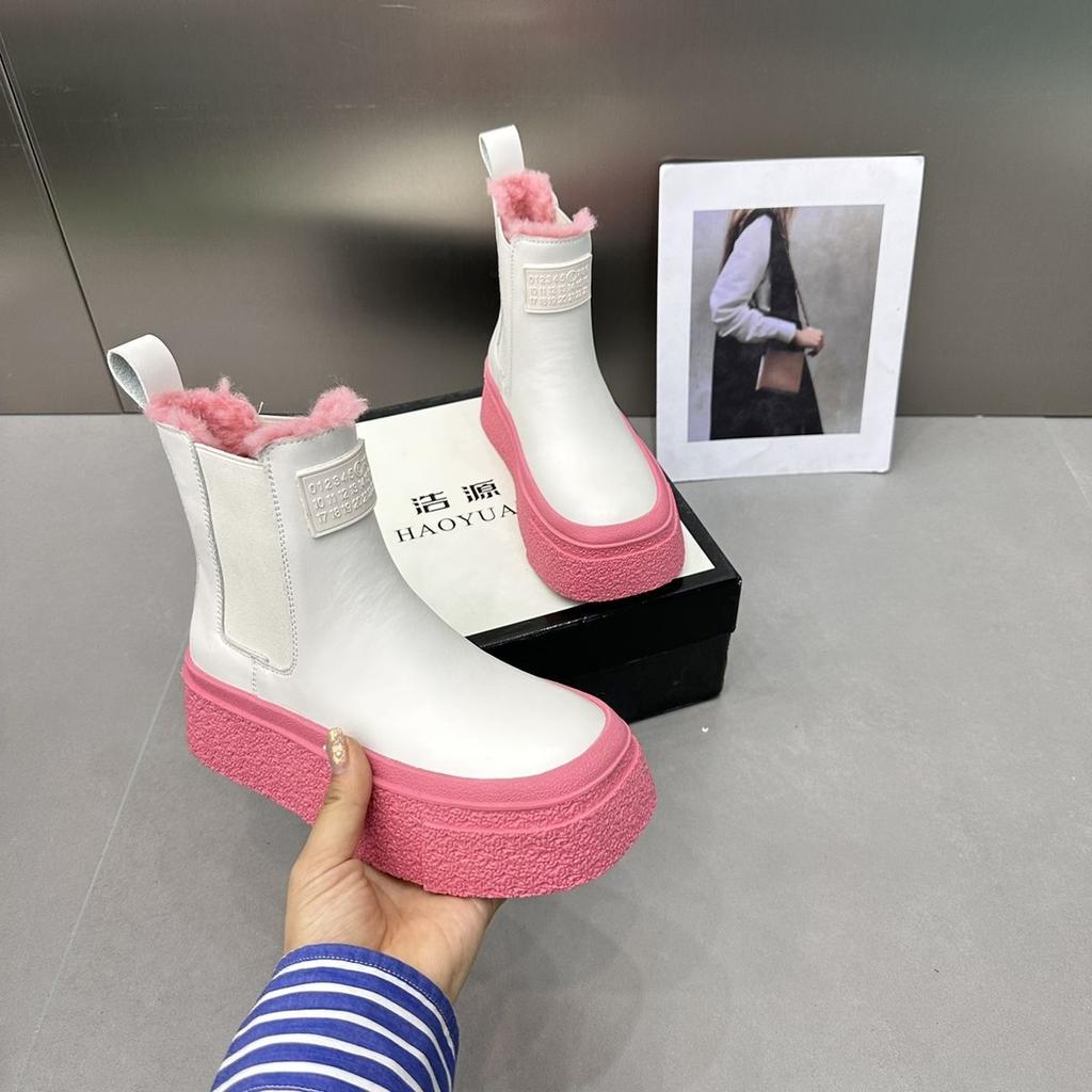 Mode Europäischen Amerikanischen Farbige Kamin frauen Stiefel 2024 Winter Neue Plüsch und Warme Dicken Sohlen Baumwolle Stiefel Plattform Zapatos Mujer