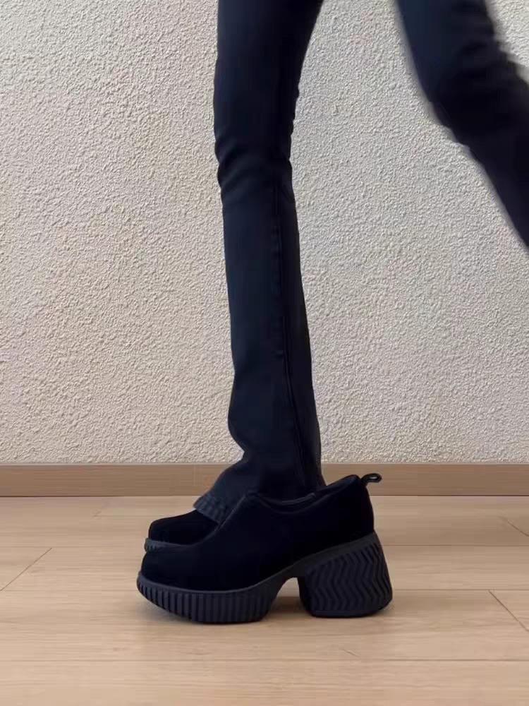 Women Chunky Loafers Retro Elegant Suede Round Toe Platform High Heel Shoes Fashion Versatile Slip on Soft Pumps Mujer Zapatos