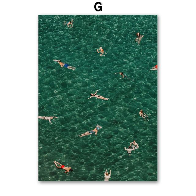 Sea Bathing Beach Girl Fruit Juice Nordic Landscape Posters Wall Art Canvas Painting Hotel Gallery Pictures Of Living Room Decor