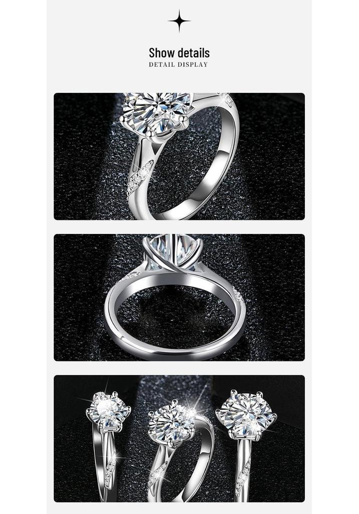 Sterling Silver S925 Moissanite Six-Prong Luxury Couple Ring