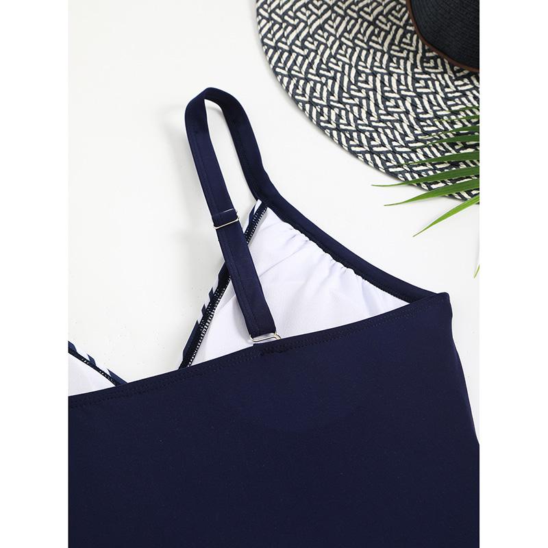 Fashion Solid Deep V Neck One Piece Swimsuit Women Hollow Out Pleate Swimwear Beach Strile Bathing Suit Bandage