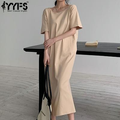 Damenmode Sommer Frühling 1/2 Ärmel O-Ausschnitt Lockere Taille Lässige Kleider