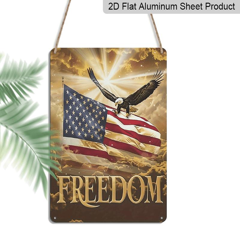 2D Flat 1pc Vintage Bald Eagle & American Flag Metal Sign - Patriotic  FREEDOM  Wall Decor with Stars & Stripes Design, Rustic Aluminium Wall Art for 20*30cm