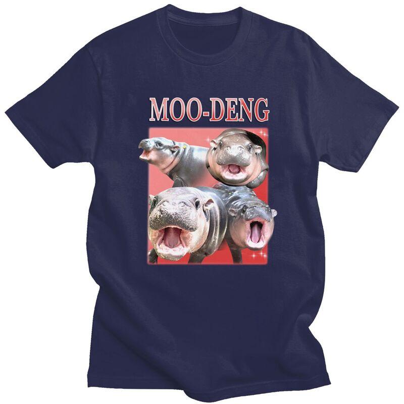 Custom Moo Deng Hippo Meme T Shirts for Men Pure Cotton Tees Tshirts Tshirt Clothes