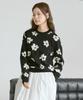 210EDIT Unisex Flower Jacquard Round Knit [Black]_Zg1Sw021