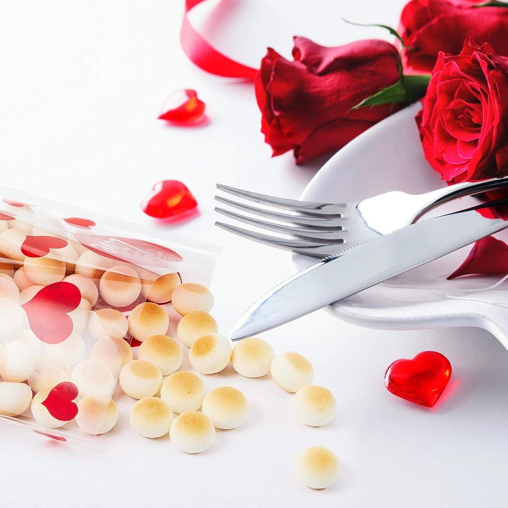 Zonon 200 Pcs Valentine's Day Cellophane Bags 4 Assorted Styles Valentines Treat Bags Cellophane Bags Valentines Candy Bags with 200 Pieces Twist