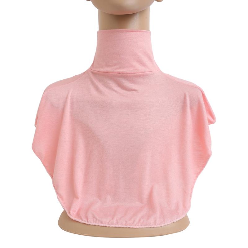 Womens Muslim Modal Fake False Collar Islamic Hijab Extensions Turtleneck High Neck Cover Warmer Bright Solid Color Half Top
