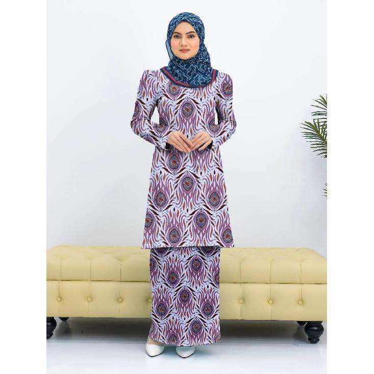 Eid floral palis print stylish long gradient modern kurang pahang ladies casual muslim suit comfortable ladies two piece suit