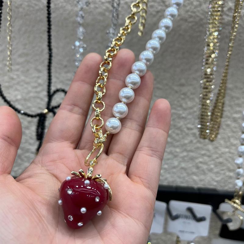 Retro Pearl & Strawberry Earrings: Childlike, Trendy Design for Women