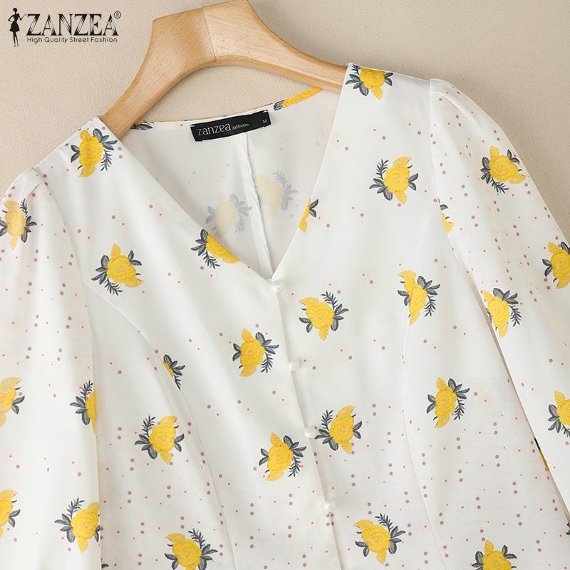 ZANZEA Women Casual Floral Print Summer V-Neck 3/4 Sleeve Blouse
