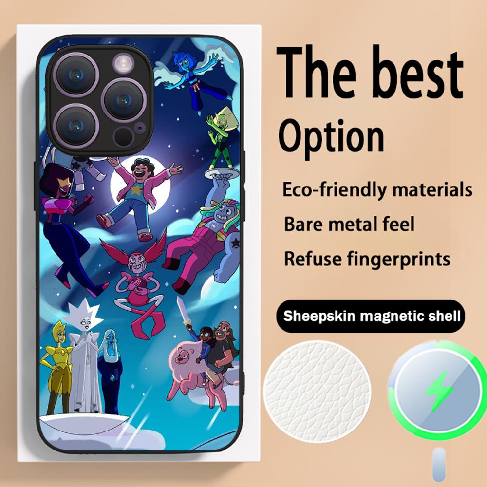 Steven classic cartoon cute universe design Phone Case For iPhone 16 15 14 13 12 11 Plus Pro Max Luxury Magsafe Sheepskin