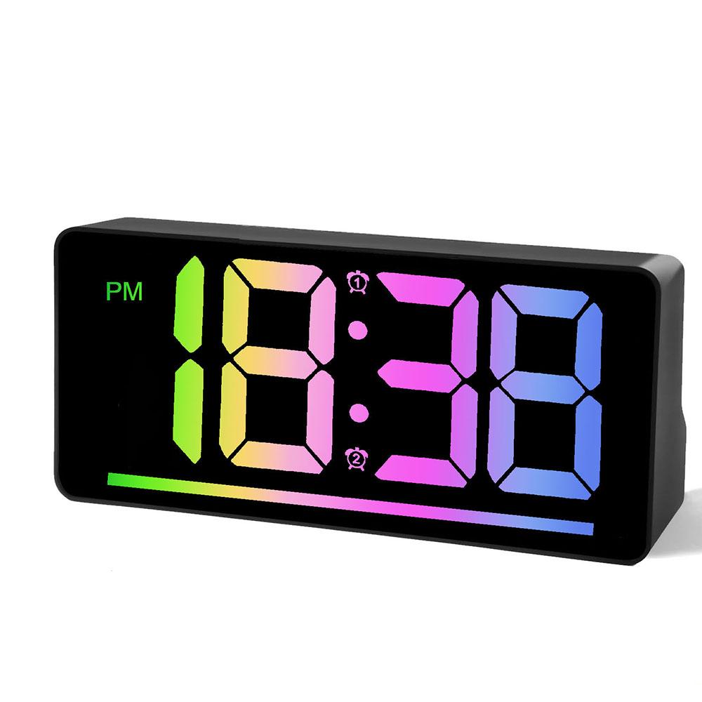 

Цветные светодиодные цифровые настольные часы с большим дисплеем, будильником, температурой, ночником для дома, офиса, рождественского декора чёрный
