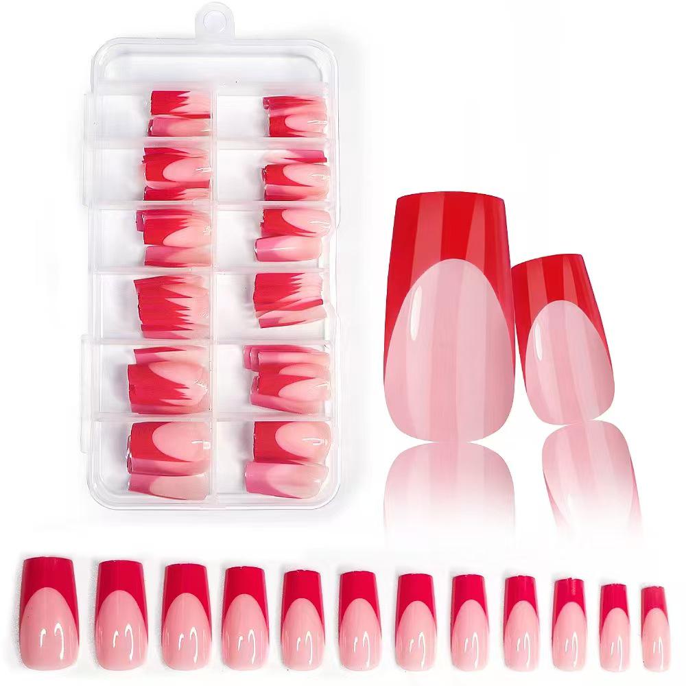 120-Piece Black & White French Square False Nails Set - Reusable Wear-On Manicure Tips