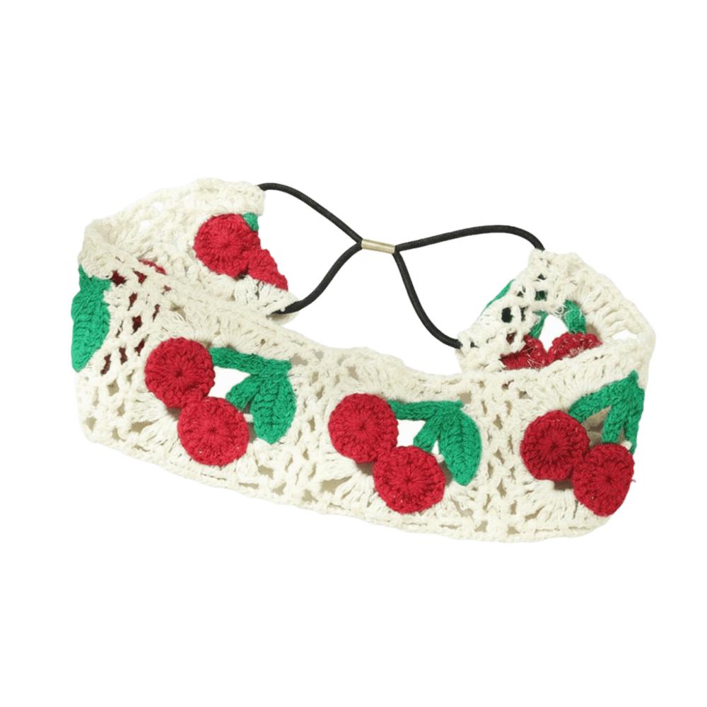 Cherry Knitted Knitted Headband Flower Elastic Flower Headband Vintage Wide Elastic Headband Hair Accessories