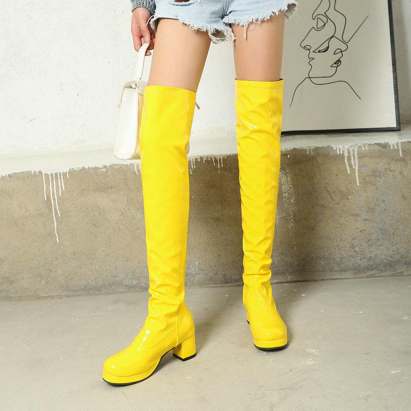 Stivali alti sopra il ginocchio da donna, con tacco a blocco, stivali lunghi da donna, scarpe invernali da festa, taglie forti 48