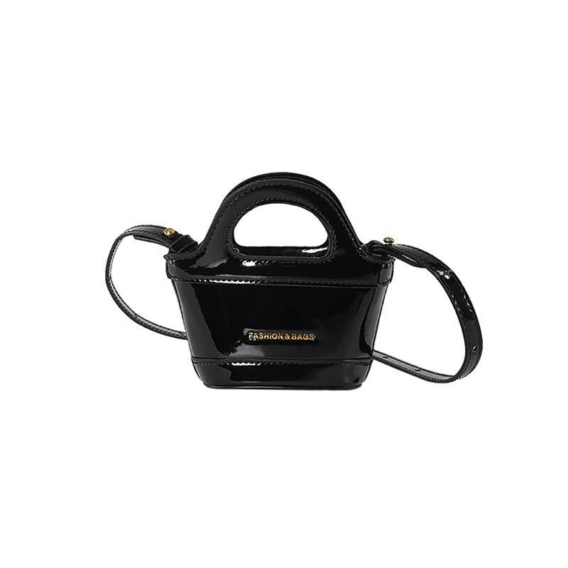 Fashion Design Patent Leather Bucket Bag Korean Popular New Mini Crossbody Bag Women's Casual Bright Surface Shoulder Handbag