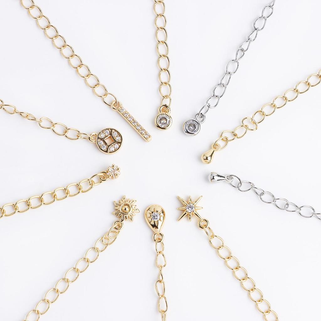 18K Gold-Plated Copper Water Drop Star Lobster Clasp Extension Chain with Pearl Clasp for DIY Accessories