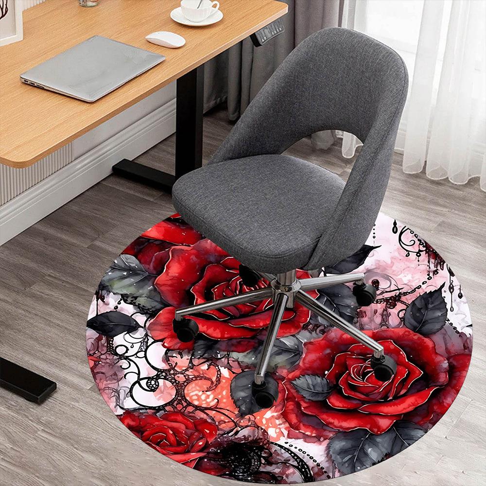 

1pc Rose Floral Round Chair mat Area Rug - Non-Slip, Floor Mat for Office, Bedroom, and Indoor Decor c1125846 80cm by 80cm