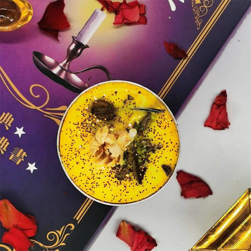 Mini Manifestation Candles Herbal Intention Candle Unscented Spell Dried Flowers Candles with Crystal Tea Lights