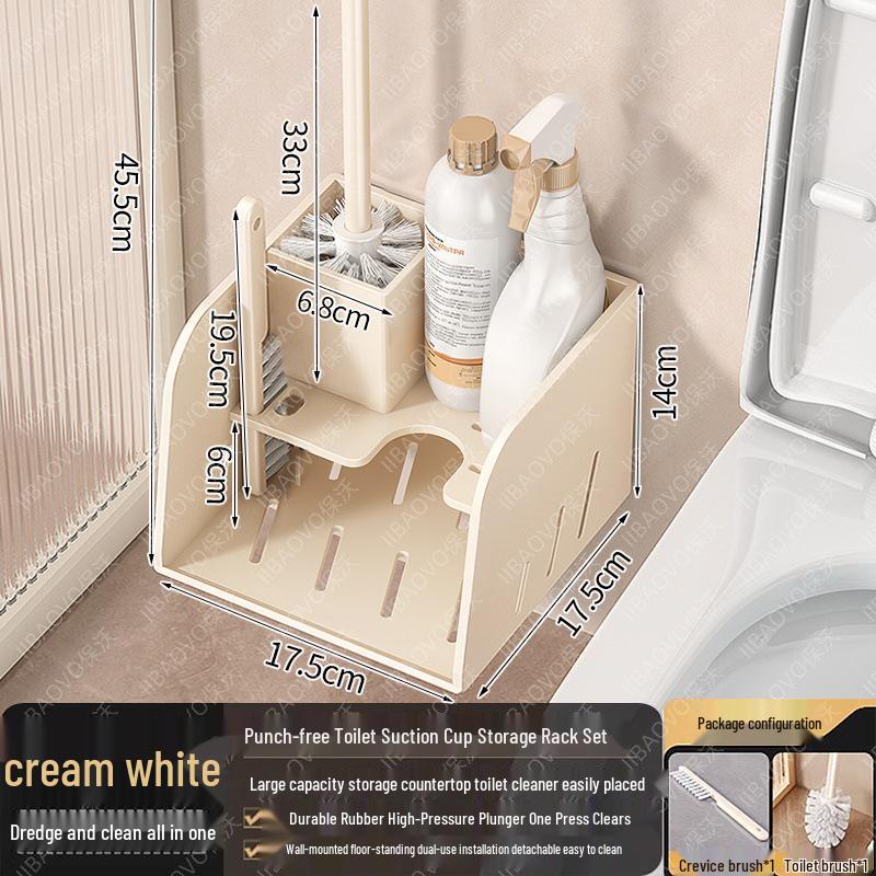 Bathroom Cleaning Set: Toilet Brush, Plunger, Storage Rack - No Dead Corners