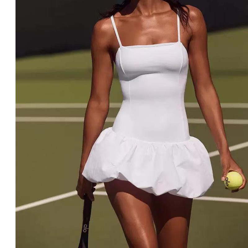 Elegant Cross-Border Sweet Style Camisole with Chest Pad: Pleated Tennis Skirt and Anti-Exposure Puff Design