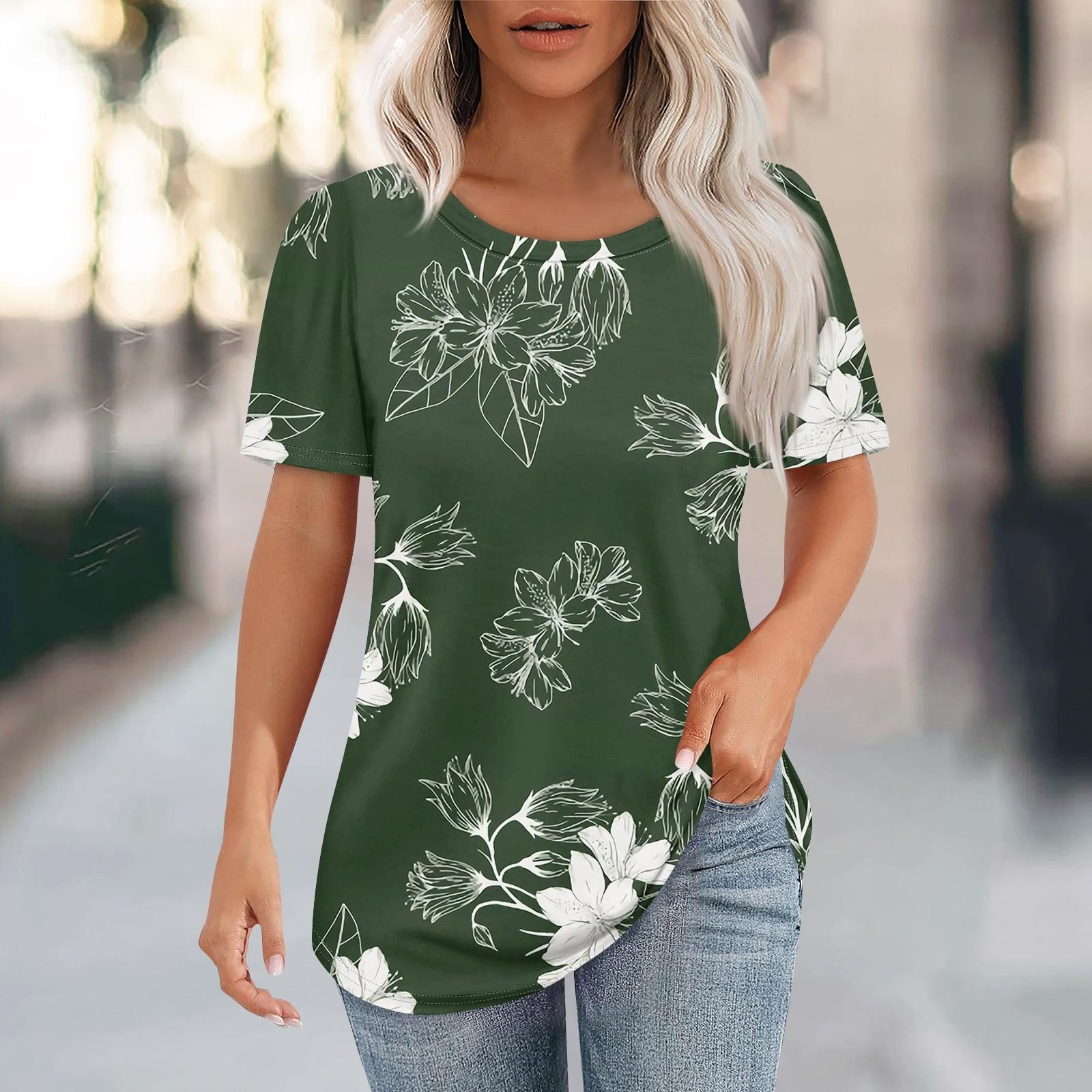 

Футболки для женщин, плиссированные, с круглым вырезом, нарядные, повседневные, блузки с принтом, с коротким рукавом, летние топы, свободный крой XXXL