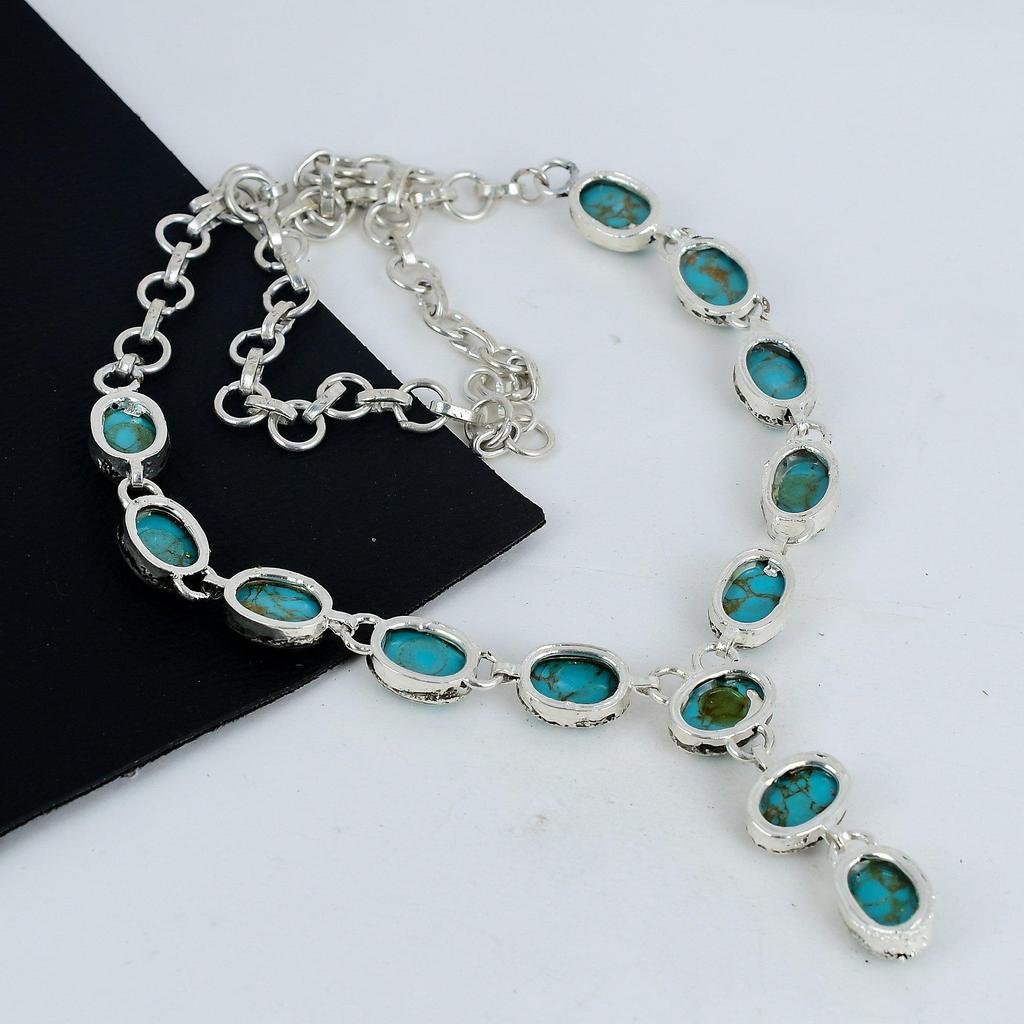 Colier uimitor cu piatră prețioasă turcoaz, lucrat manual din argint sterling 925, colier turcoaz din argint pentru soție, colier unisex, cadou de nuntă