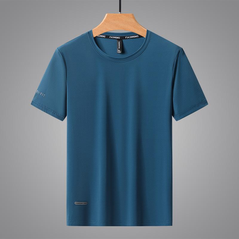 8XL Summer Ice Silk Quick Drying Short Sleeve T-shirt Men Plus Size Loose Breathable Thin Sports Fitness Tee Man Top