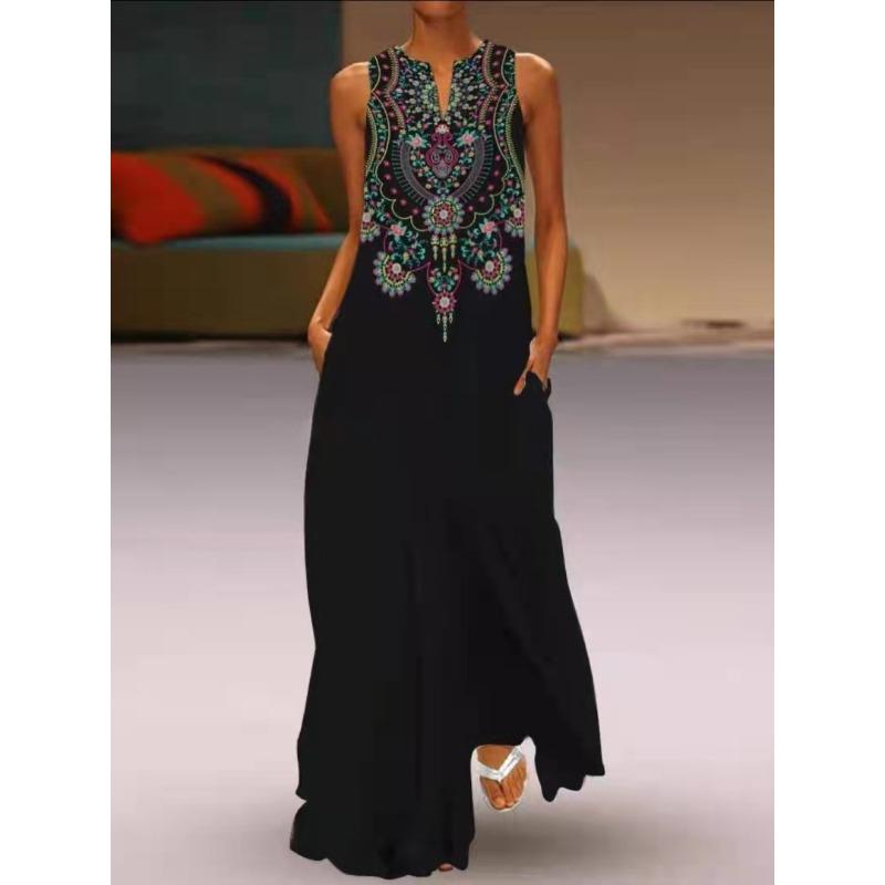 

Летнее женское платье Платье без рукавов с V-образным вырезом и принтом XXL