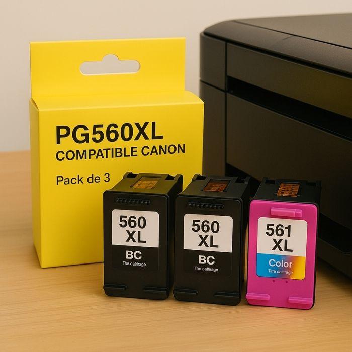 3 Cartouches Compatibles CANON PG-560XL CL-561XL Pixma TS 5300 à TS 7451 &amp; Pixma TS 5350a à TS 7451a &amp; Pixma TS 5350i à TS 7451i