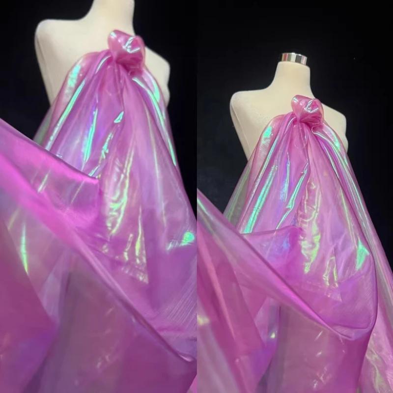 Wide 150cm Encrypted Laser Seven-color Iriered Gauze Fabric Bright Yarn Gradient Color Fabric DIY Organza Clothing Designer